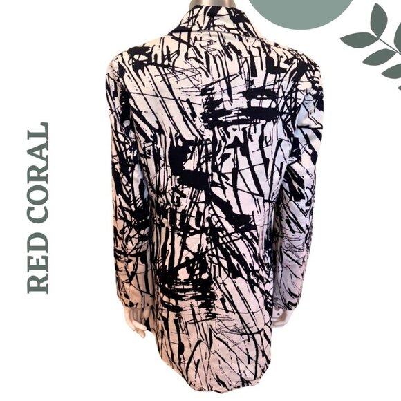 Red Coral Abstract Zip Front Jacket | Longline Lightweight Layer Size Medium - Picture 3 of 7